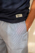 Men summer pajama set Dark Blue T-shirt + Dark Blue X White Striped Pants